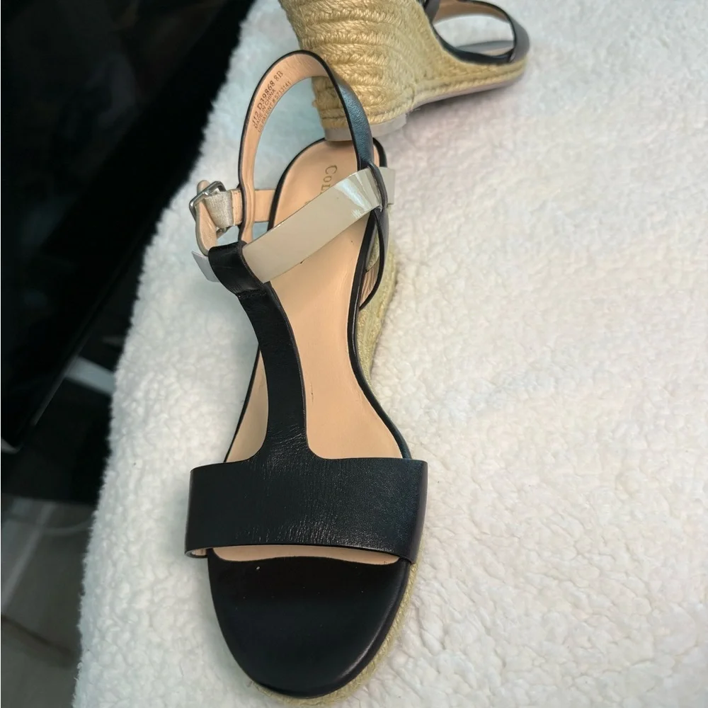 Cole Haan Black and Cream espadrille Wedge Sandals size 8